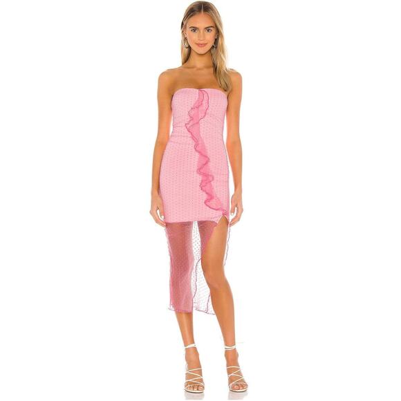 MAJORELLE Barbie Pink Mesh Sheer Polka Dot Ruffled Brady Dress Small - Picture 1 of 5